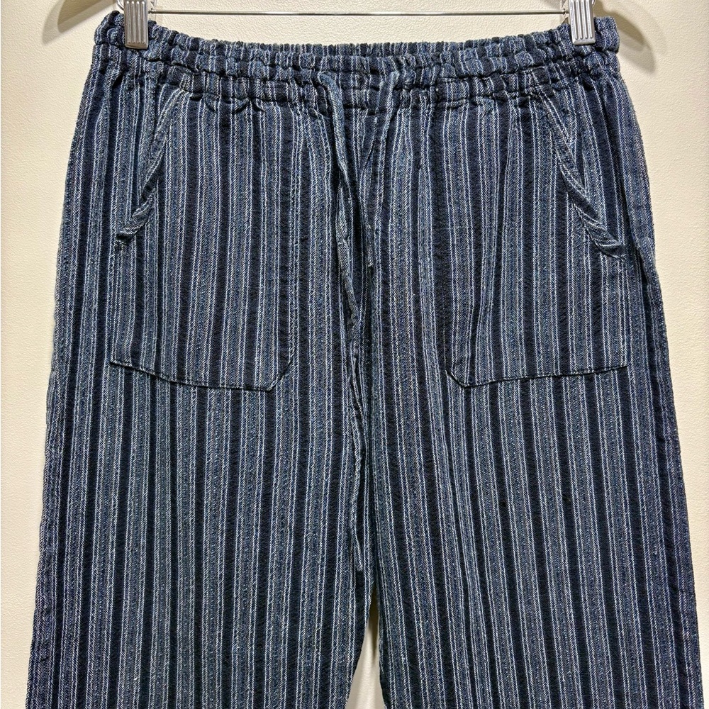 Vintage 90s Blue Striped High Rise Elastic Waist Crop Pants Women’s Medium - Picture 3 of 6